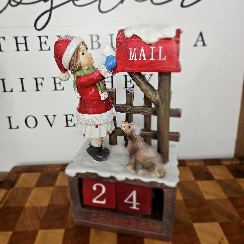 Letter to Santa Girl and her dog Mailbox December Block Calender Decorat… - Picture 2 of 15